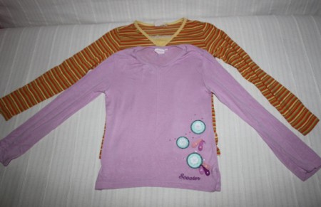 Set 2 tričká s dlhým rukávom - ružové a pásikavé do hneda - 2,00eur